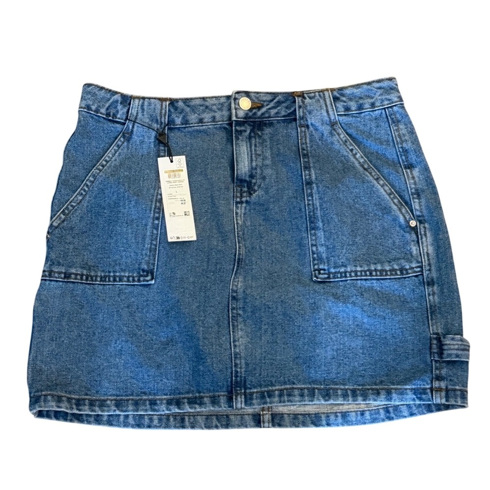 NWT Noisy May Emily Caradonna High Waisted Cargo Denim Mini Skirt Blue Large